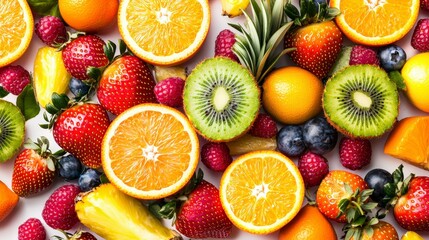 Vibrant fruit medley pattern studio photostock colorful environment top-down view freshness concept for marketing