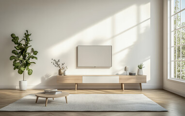 Modern living room with natural lighting and minimalist decor in a cozy home environment