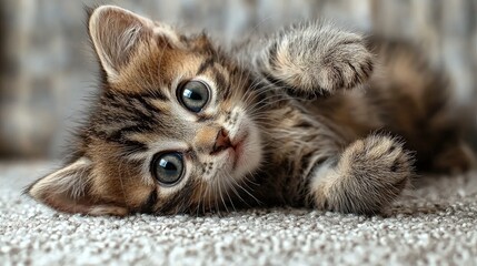 Adorable Kitten Playing on Soft Carpet