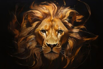 Naklejka premium 59 a brown and gold lioness chalk piece bursts into smaller lion