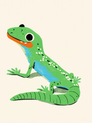 Fototapeta premium Colorful cartoon lizard illustration with vibrant green and blue details