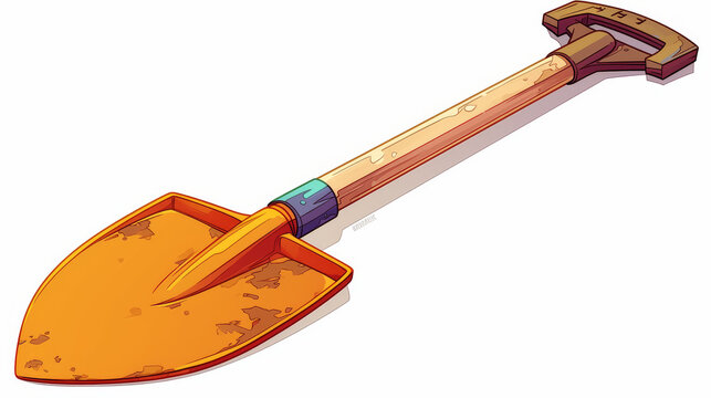 shovel, Simple vector line art drawing of a Shovel, clipart on a white background, simple design, simple illustration style, bold lines and solid colors, no shadows or gradients, white isolated backg