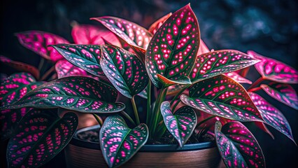 Fototapeta premium Captivating indoor houseplant photos: low-light pink polka dot plants, stunning images.