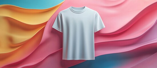 Pastel Dreams: A White T-Shirt on Abstract Colorful Fabric