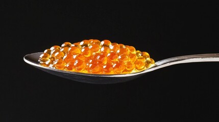yellow caviar on a silver spoon