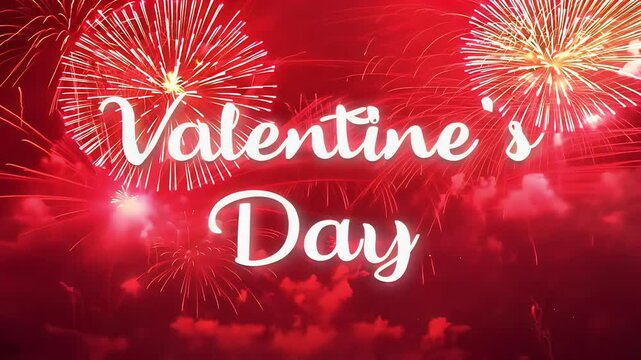 magical fireworks display illuminates Valentine&rsquo;s Day text golden sparks colorful highlights offering dynamic greeting design festive celebrations
