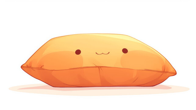 Pillow, Simple drawing of an adorable pillow clip art, cute cartoon design, simple flat illustration for kids, high-resolution, white background, rough hand-drawn style vector illustration with clean