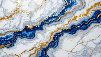 Abstract Blue and White Marble with Gold Veins