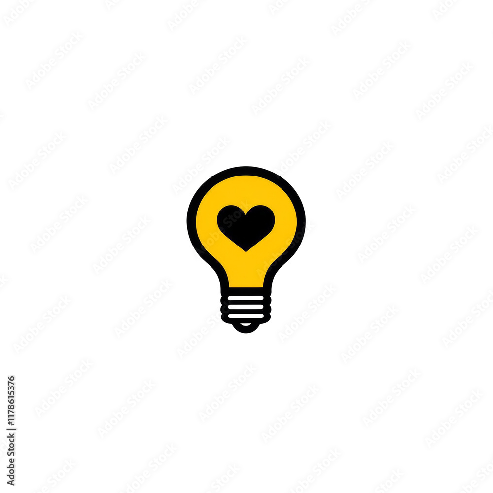 Poster a simple graphic design depicting a yellow lightbulb with a black heart inside symbolizing a loving 