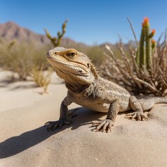 Fototapeta premium Sunlit Dunes and the Coachella Valley Fringe-Toed Lizard: A Desert Moment