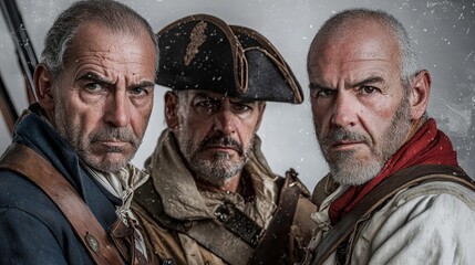 Fototapeta premium Three Revolutionary War Soldiers Close Up Portraits