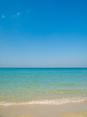 Horizon photogrphy beautiful landscape summer season vertical view tropical sea beach white sand clean blue sky background calm nature ocean wave water travel holiday at samae san island sun day time.