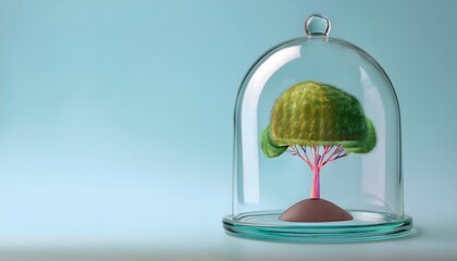 Goal of life, growth and motivation: Glass dome protecting a young tree, fostering personal growth.