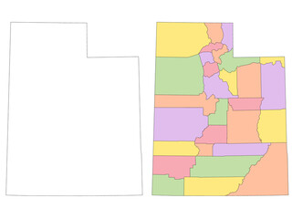 Utah map sets, Utah administrative map, Utah outline and counties state map set - illustration version
