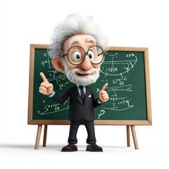 3D Character of Mathematician Solving Equations