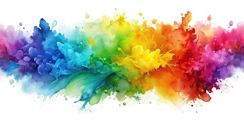 Fototapeta premium High-resolution panoramic watercolors, vibrant abstract art with fluid colors on a white background.