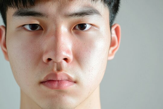 Facial Swelling: Asian Young Man with Inflamed Cheek Due to Parotitis and Mumps