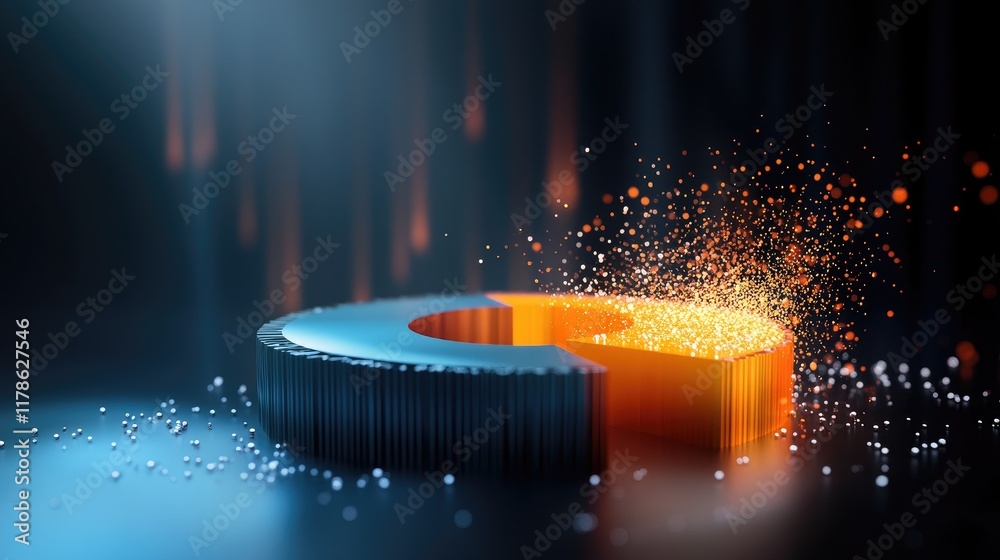 Poster a dynamic d pie chart with spinning segments, surrounded by floating data points, symbolizing real-t
