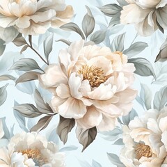 A simple, elegant floral pattern featuring soft pastel peonies, with a watercolor effect giving the image a gentle, soothing vibe.