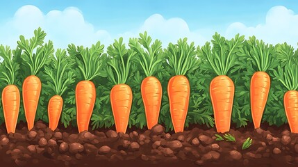 Fresh carrots growing in a sunny field, perfect for healthy eating and farming visuals.