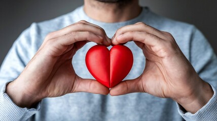 man holding red heart