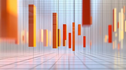 Fototapeta premium A modern D bar chart floating in mid-air, with bars of varying heights representing business performance, against a digital grid background with real-time analytics.
