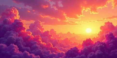 Naklejka premium Swirling orange purple watercolor, dreamy sunset sky , sunset, color