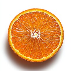 Fresh Isolated Juicy Navel Orange Slice on White Background