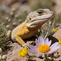 Fototapeta premium Desert Vibrance: A Coachella Valley Lizard in a Blooming Wildflower Scene