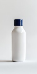 Elegant White Shampoo Container with Blue Cap Set Against a Clean White Backdrop for Body Care in Bathroom