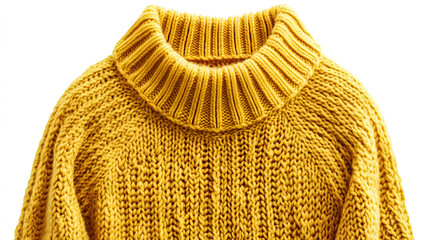 Bright Yellow Cable Knit Sweater, Cozy Yellow Sweater with Ribbed Neck , Warm Yellow Sweater for Winter on white background