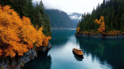 Fototapeta premium In crisp golden-hued autumn, a majestic landscape unfolds in the breathtaking wilderness of Alaska.