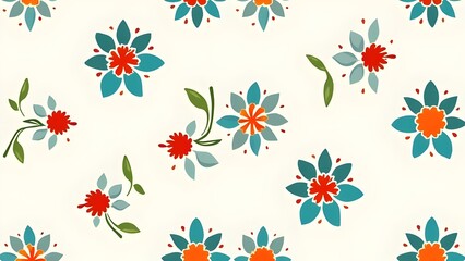 Retro White Background Pattern with Geometric Floral Motifs