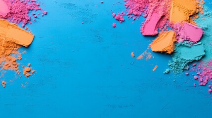 Vibrant Holi Festive Background with Colorful Powder on Blue Texture for Holi, Diwali, and Carnival Celebrations