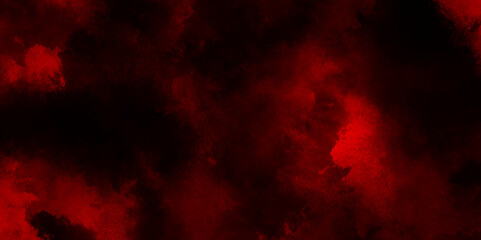 Red powder explosion cloud on black for any design and design related works, bloody red grunge texture scratched background, black background with billowing red smoke with stains.