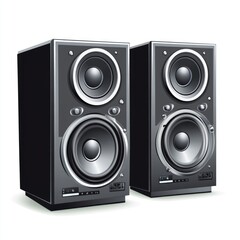 Obraz premium Dynamic Sound Icons: Stylized Computer Speakers Amplifying Vibrant Audio Waves