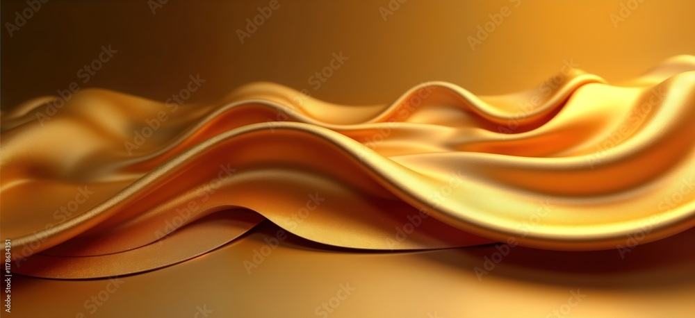 Poster luxury gold fabric flows in elegant waves. smooth silky texture creates premium background. stylish 