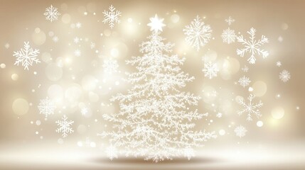 A white Christmas tree adorned with snowflakes, set against a soft, blurred background, ideal for modern Christmas card designs with a festive touch.