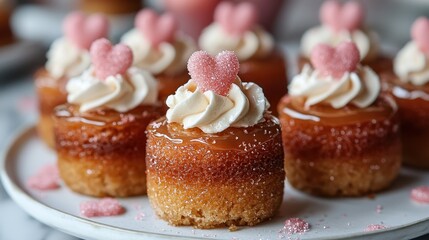 Mini Caramel Apple Cakes with Creamy Swirled Toppings on Platter