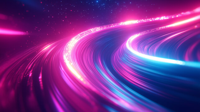 Abstract speed light trails effect path, fast moving neon futuristic technology background, future virtual reality, motion effect, curve of neon bright - Powered by Adobe