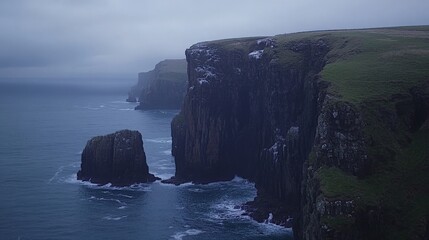 Dramatic Coastal Cliffs  Ocean Waves  Misty Seascape