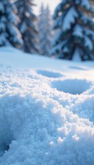 Deep drifts of newly fallen snow, delicate surface details, snow blanket, cold