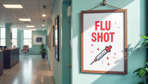 Flu shot poster displayed in modern office environment