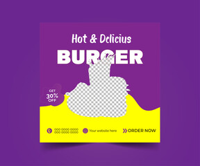 Obraz premium Hot and delicious burger social media poster