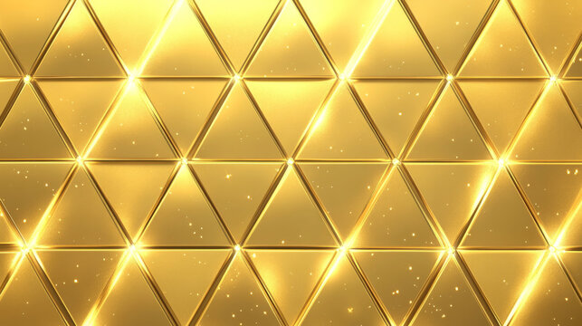 golden, A golden background with triangular patterns, a high-end and minimalist style, diamond-shaped light effects on the surface of each triangle, creating an elegant atmosphere.