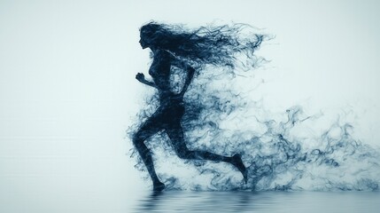 Fototapeta premium Ethereal Running Woman in Smoke and Water