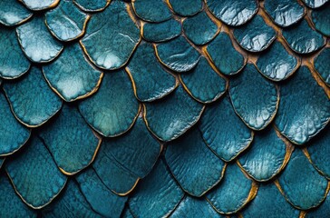 Close-Up of Textured Fish Scale Skin in Vivid Blue and Green Hues with Glossy Finish Showcasing Nature's Artistry and Intricate Detail in Marine Environments