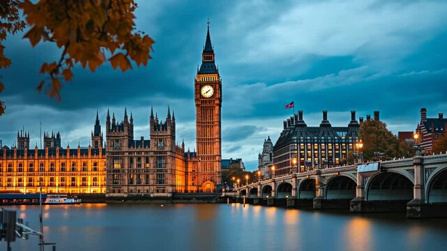 The Big Ben Clock Tower Towering Over the City of London, London's cityscape featuring the iconic Big Ben