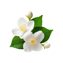 Obraz premium White jasmine flower with green leaf on transparent background