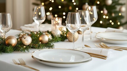 A beautifully set Christmas table featuring elegant decorations, festive colors, and a warm, inviting atmosphere.